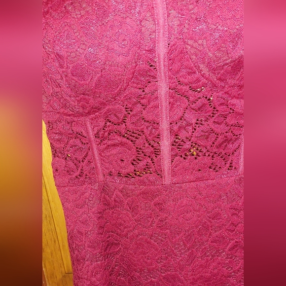 Lulu's Flirty Thoughts Lace Off the Shoulder Bodycon Dress in Wine Red - Picture 7 of 9